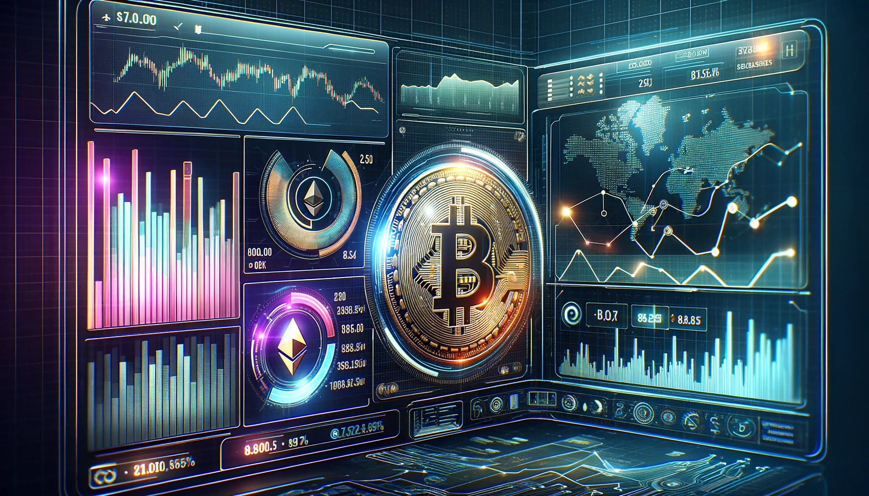 $Crypto Calculator and crypto price prediction tool image with charts and cryptocurrencies such as Bitcoin, Ethereum, etc., in the background to represent the different crypto predictions